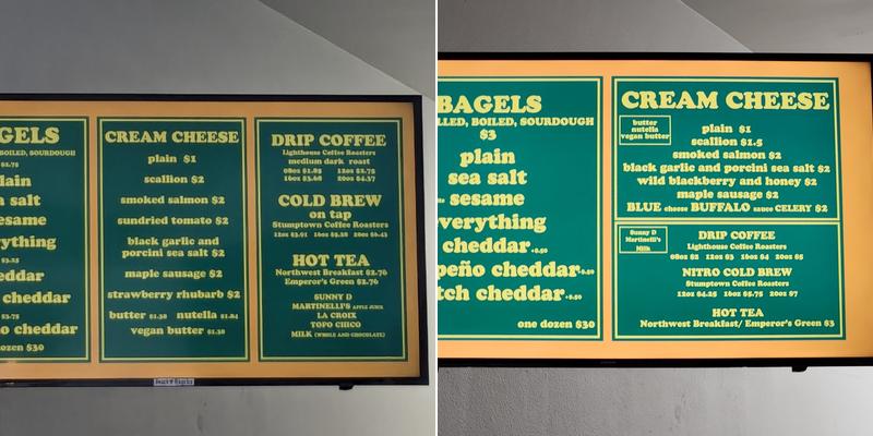 Atomic Bagels Menu