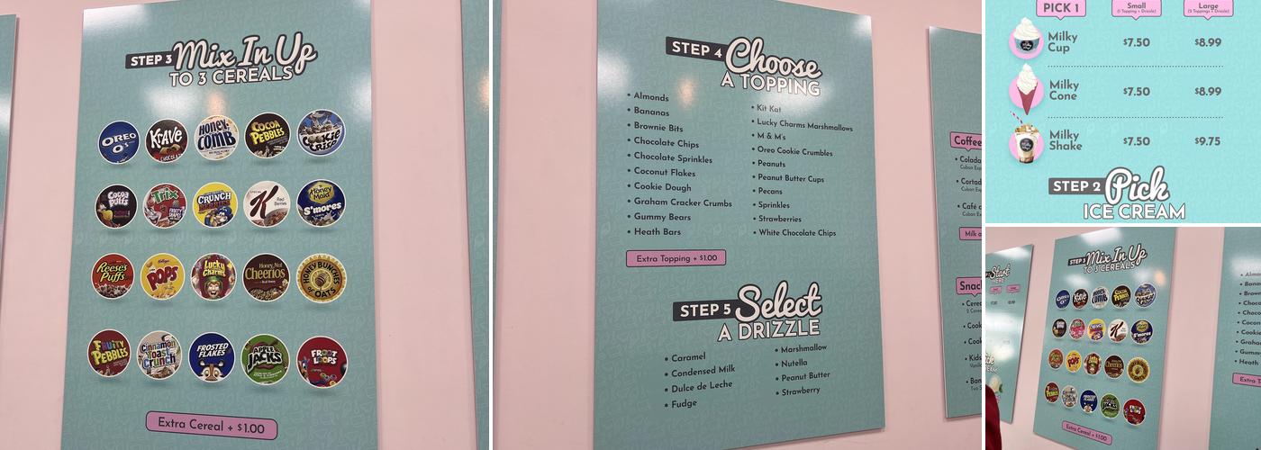 Milky Ways Cereal Bar Menu