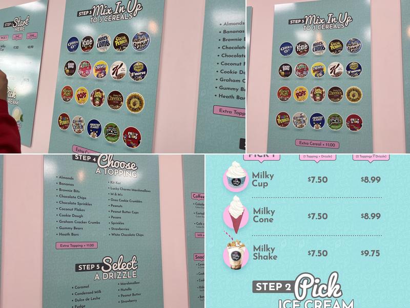 Milky Ways Cereal Bar Menu