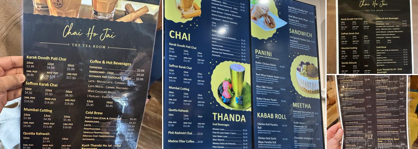 Chai Ho Jai - The Tea Room. Menu
