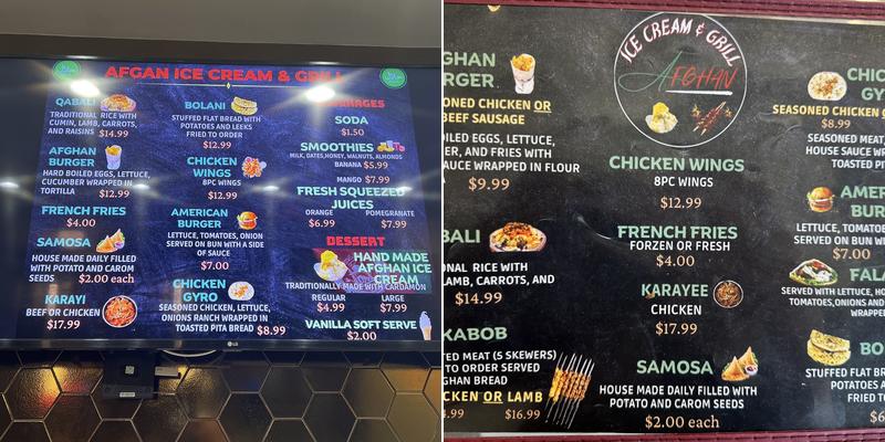 Afghan Ice Cream & Grill Halal Menu