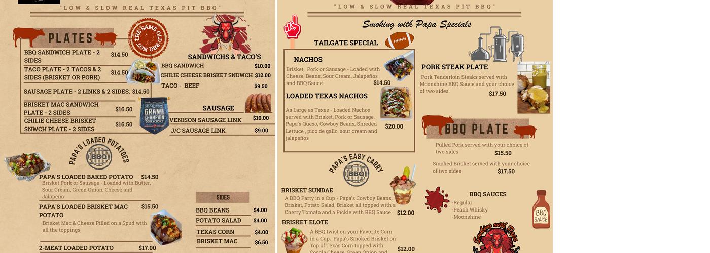 Smoking with Papa BBQ Menu