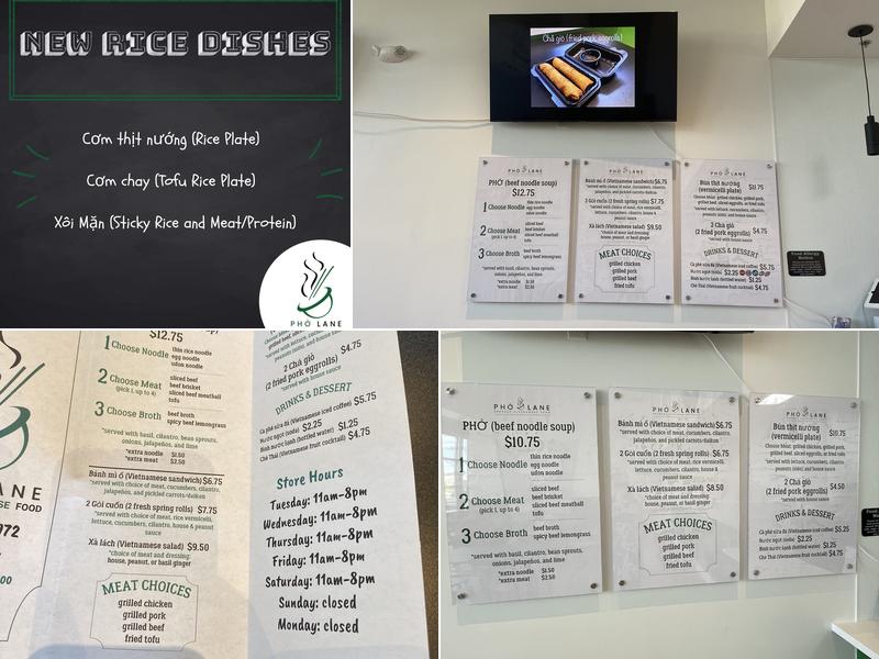 Pho Lane Menu