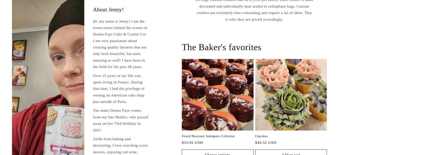 Donna Faye Cake & Cookie Co Menu