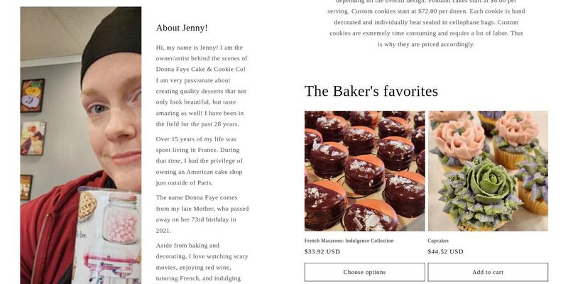 Donna Faye Cake & Cookie Co Menu
