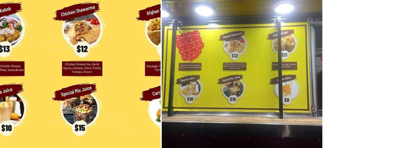 Afghanistan Shawarma and Burger Menu