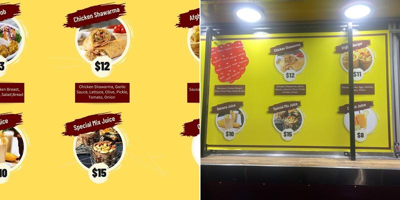 Afghanistan Shawarma and Burger Menu