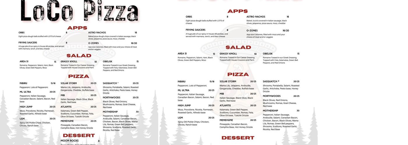 LoCo Pizza Menu