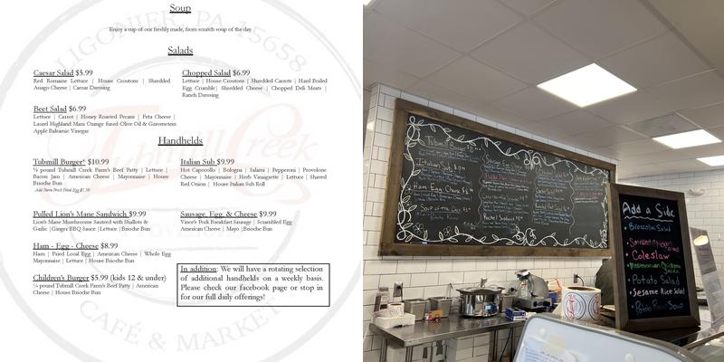 Tubmill Creek Provisions Menu