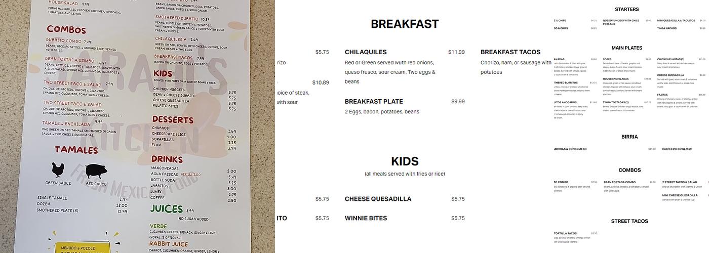 Sarahi's Kitchen Menu