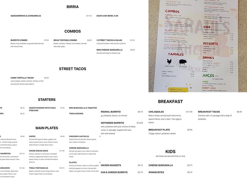 Sarahi's Kitchen Menu