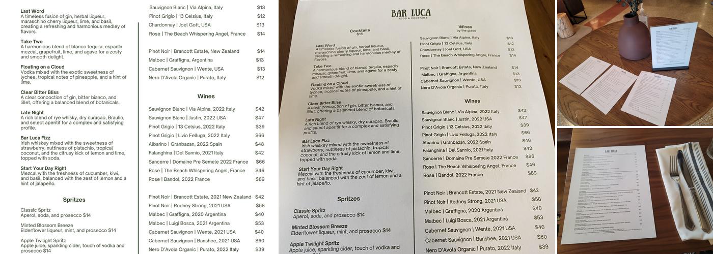Bar Luca Menu