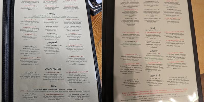 Thaiangle Restaurant Menu