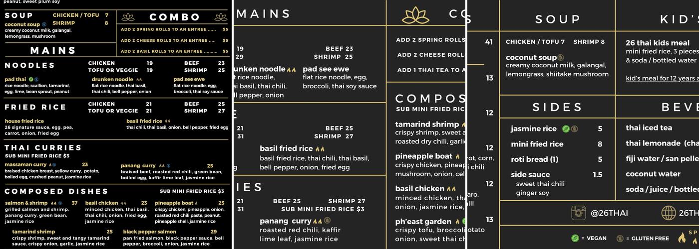 26 Thai Kitchen (Colony Square) Menu