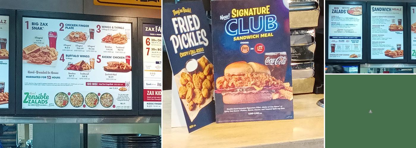 Zaxbys Chicken Fingers & Buffalo Wings Menu