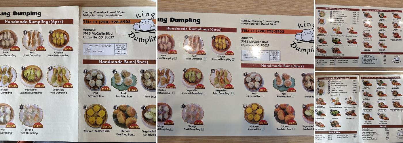 King dumpling Menu