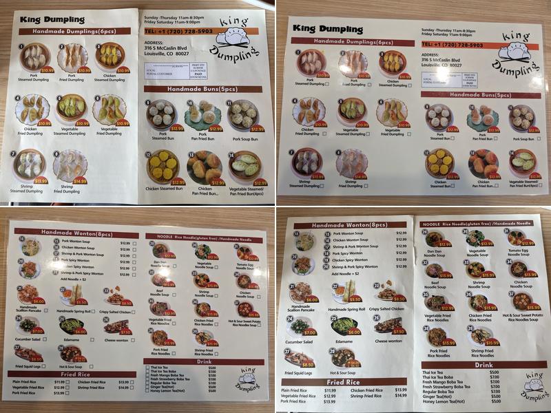 King dumpling Menu