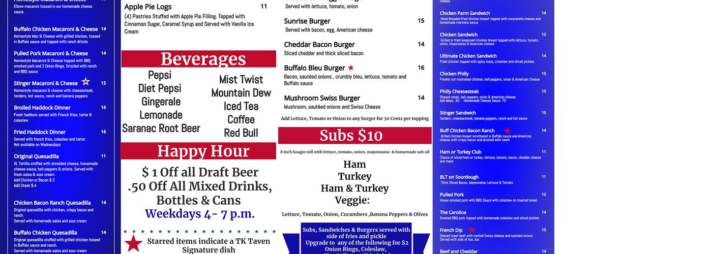TK on the Hill Menu