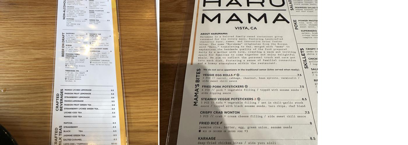 Harumama Menu