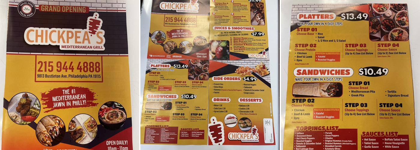 Chickpeas mediterranean grill Menu