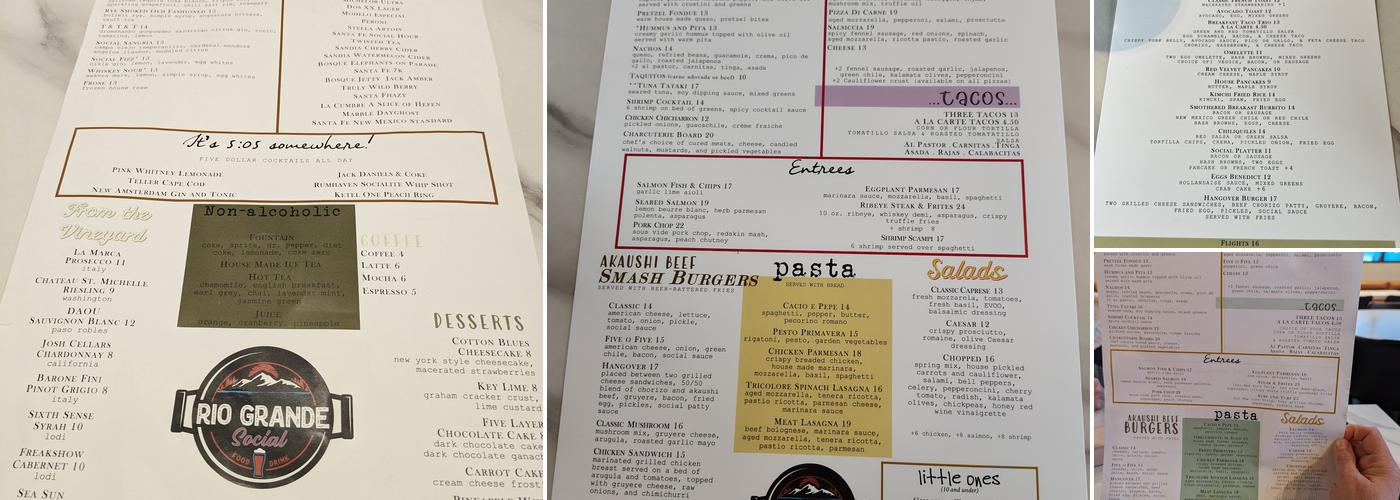 Rio Grande Social Menu