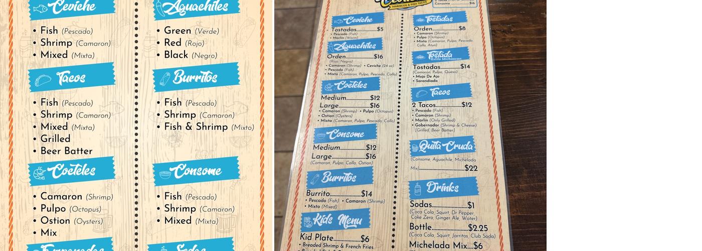 Ceviiche Mariscos & Fish Tacos Menu