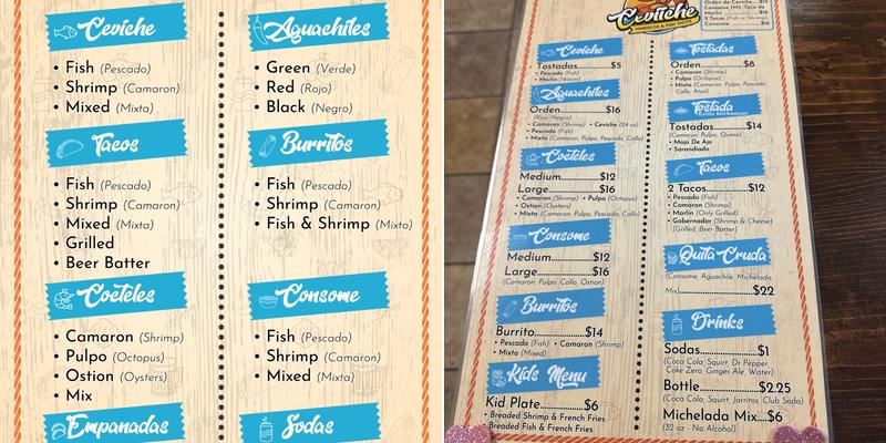 Ceviiche Mariscos & Fish Tacos Menu