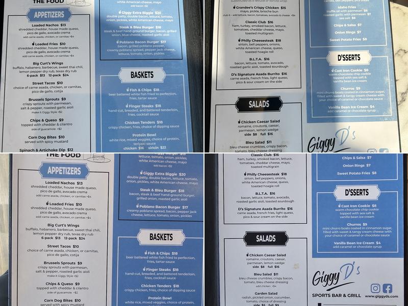 Giggy D's Menu