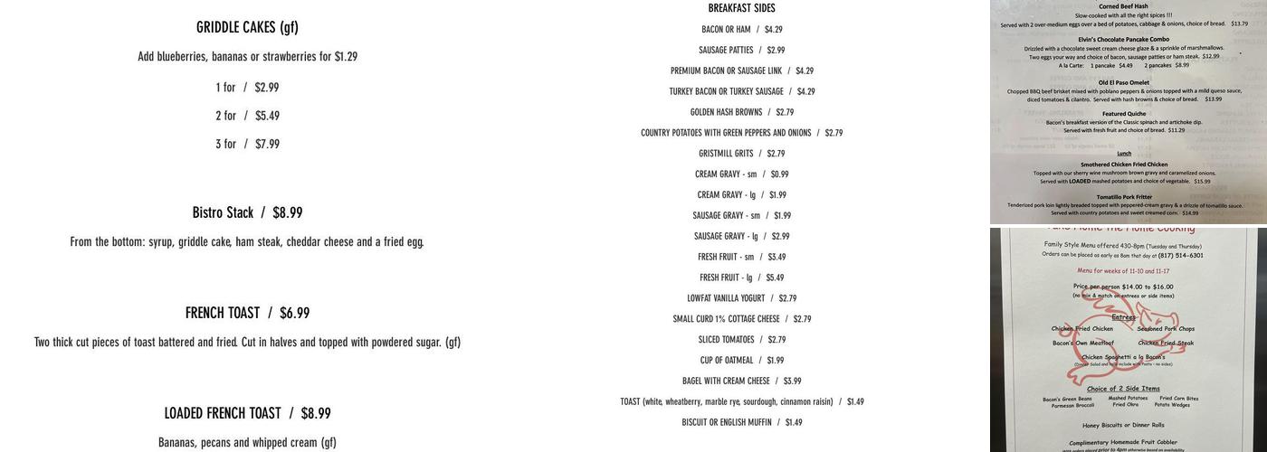 Bacon’s Bistro Menu