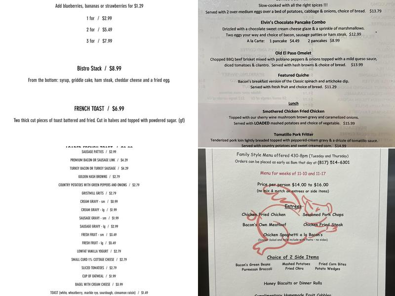 Bacon’s Bistro Menu