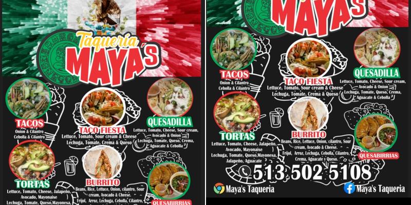 Maya's Taqueria Menu