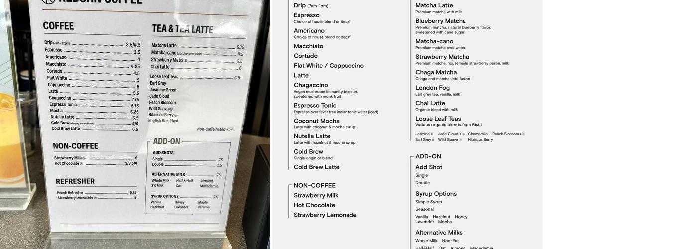 Reborn Coffee - Irvine Intersect Menu