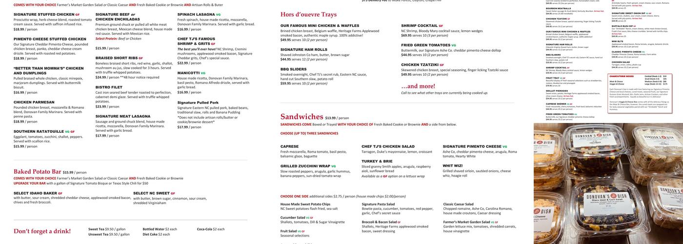 Donovan's Dish - Take Out Market Menu
