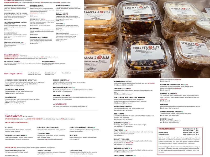 Donovan's Dish - Take Out Market Menu