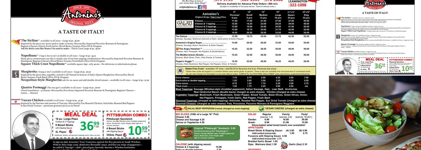 Antonino’s Original Pizza–Riverside Menu