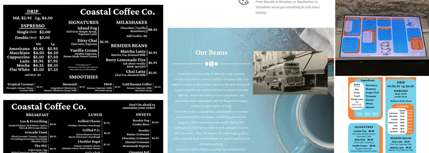 Coastal Coffee, Café, and Catering Co. Menu