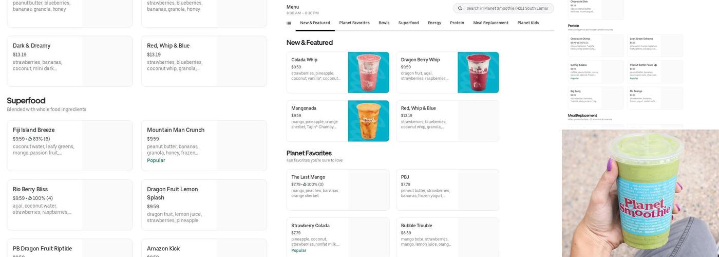 Planet Smoothie Menu