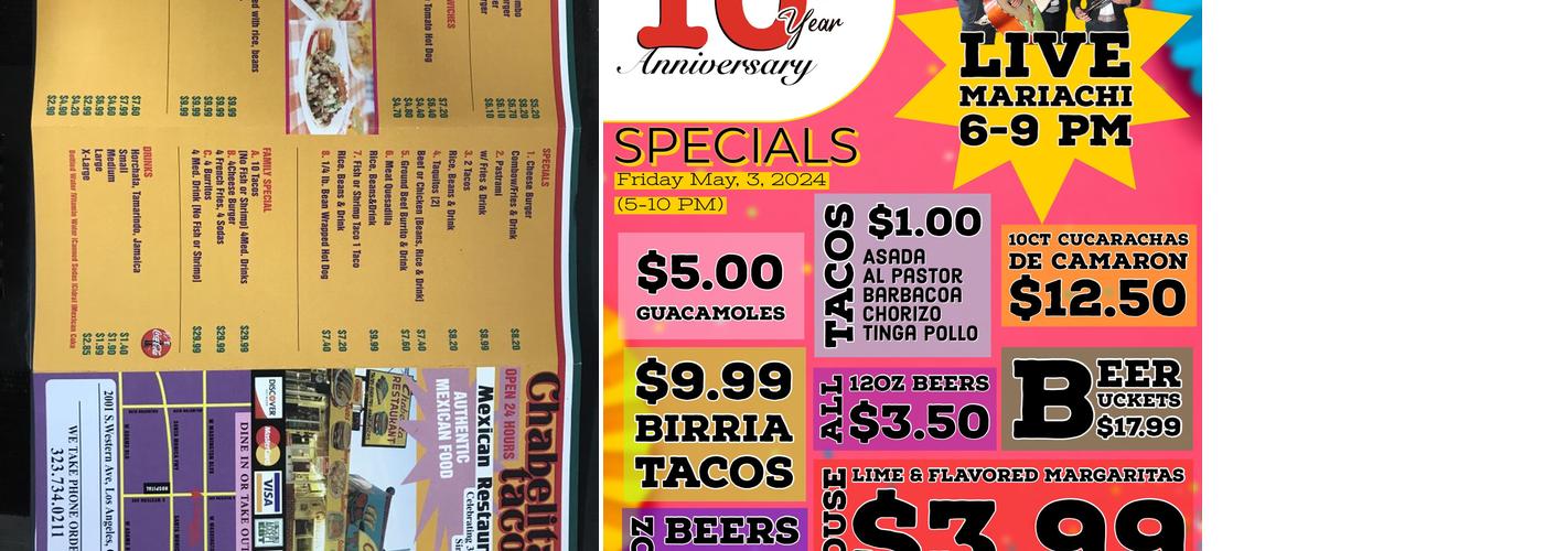 Chabelita’s Tacos Menu