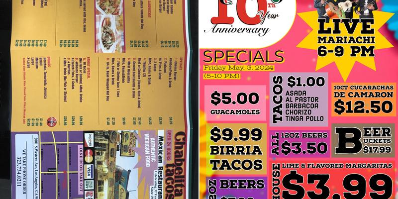 Chabelita’s Tacos Menu