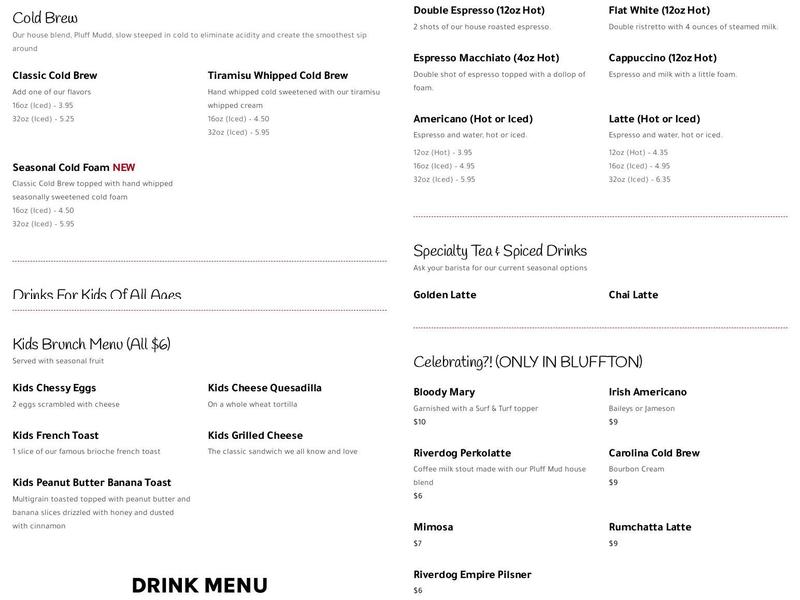 Corner Perk Hilton Head Menu