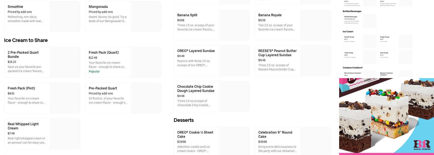 Baskin-Robbins Menu