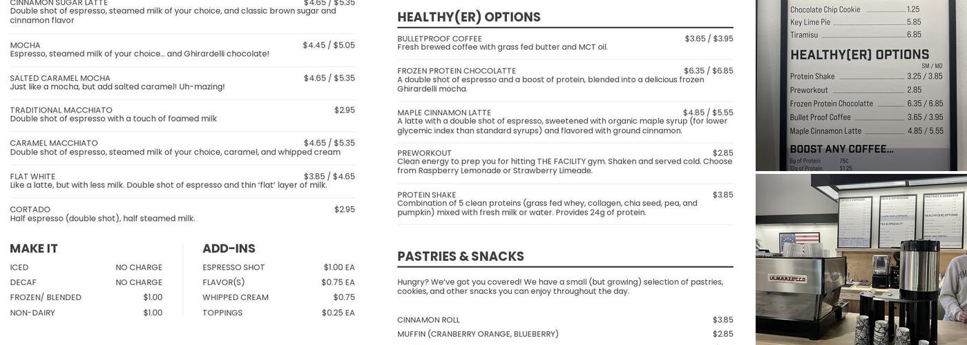 Facility Coffee Menu