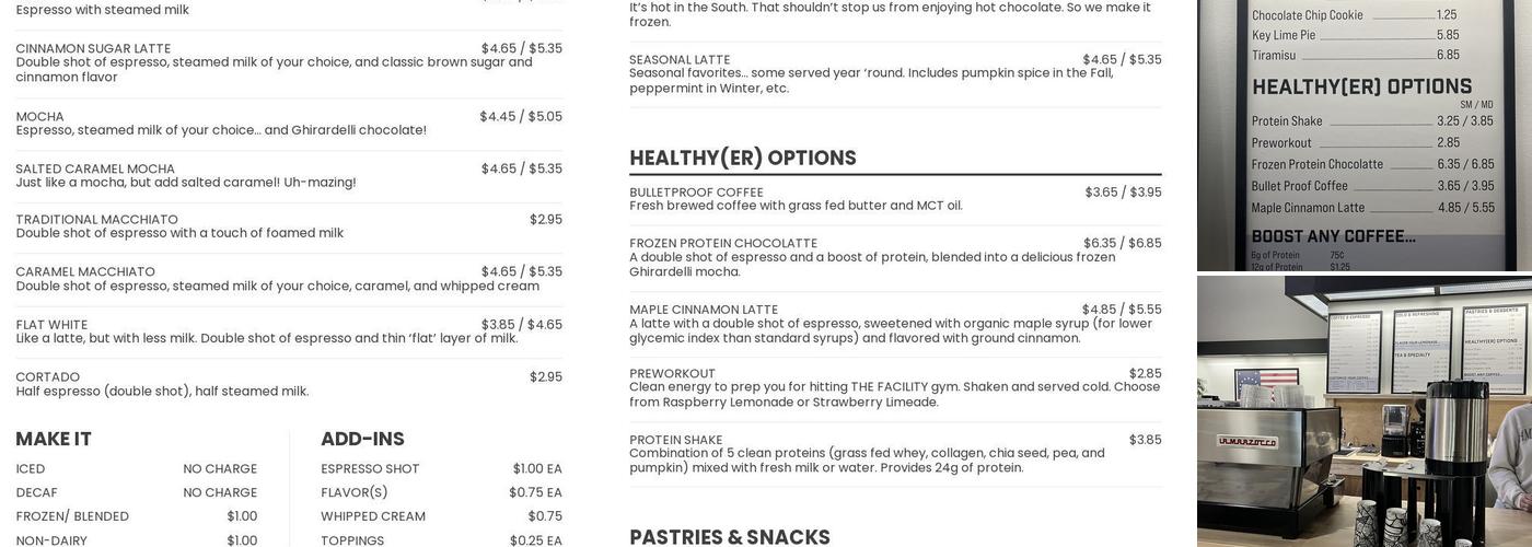 Facility Coffee Menu