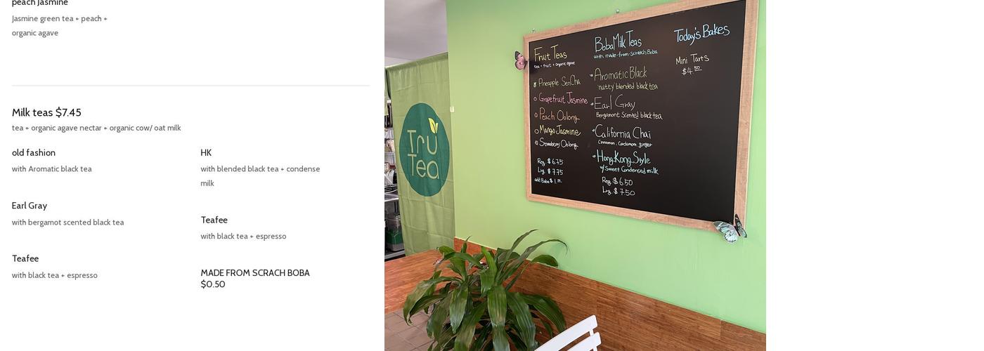 Tru Tea Menu