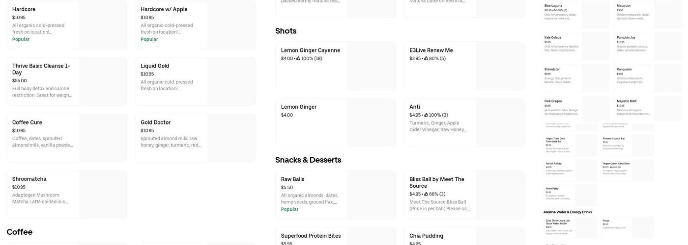 Thrive Juice Lab Menu