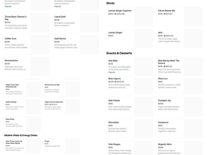 Thrive Juice Lab Menu