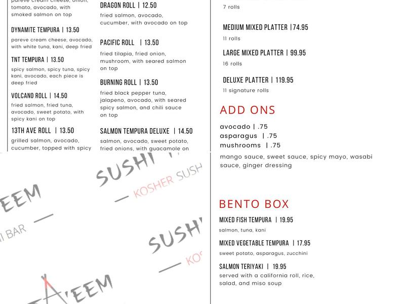 Sushi Ta'eem Boro Park Menu