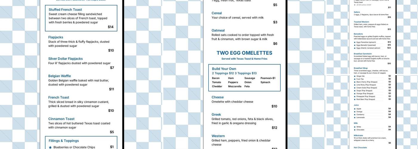 Passmores Diner Menu