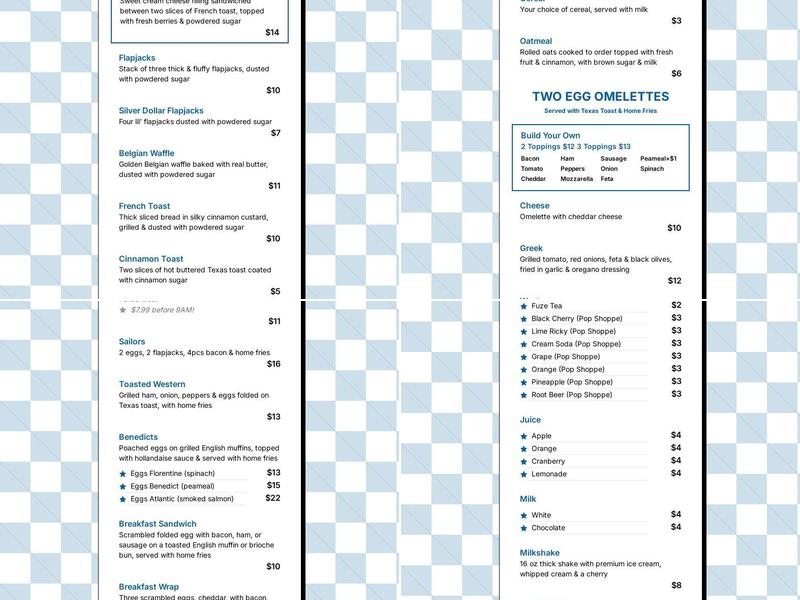 Passmores Diner Menu