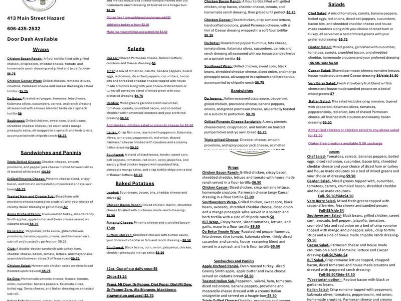 Shenanigans Menu